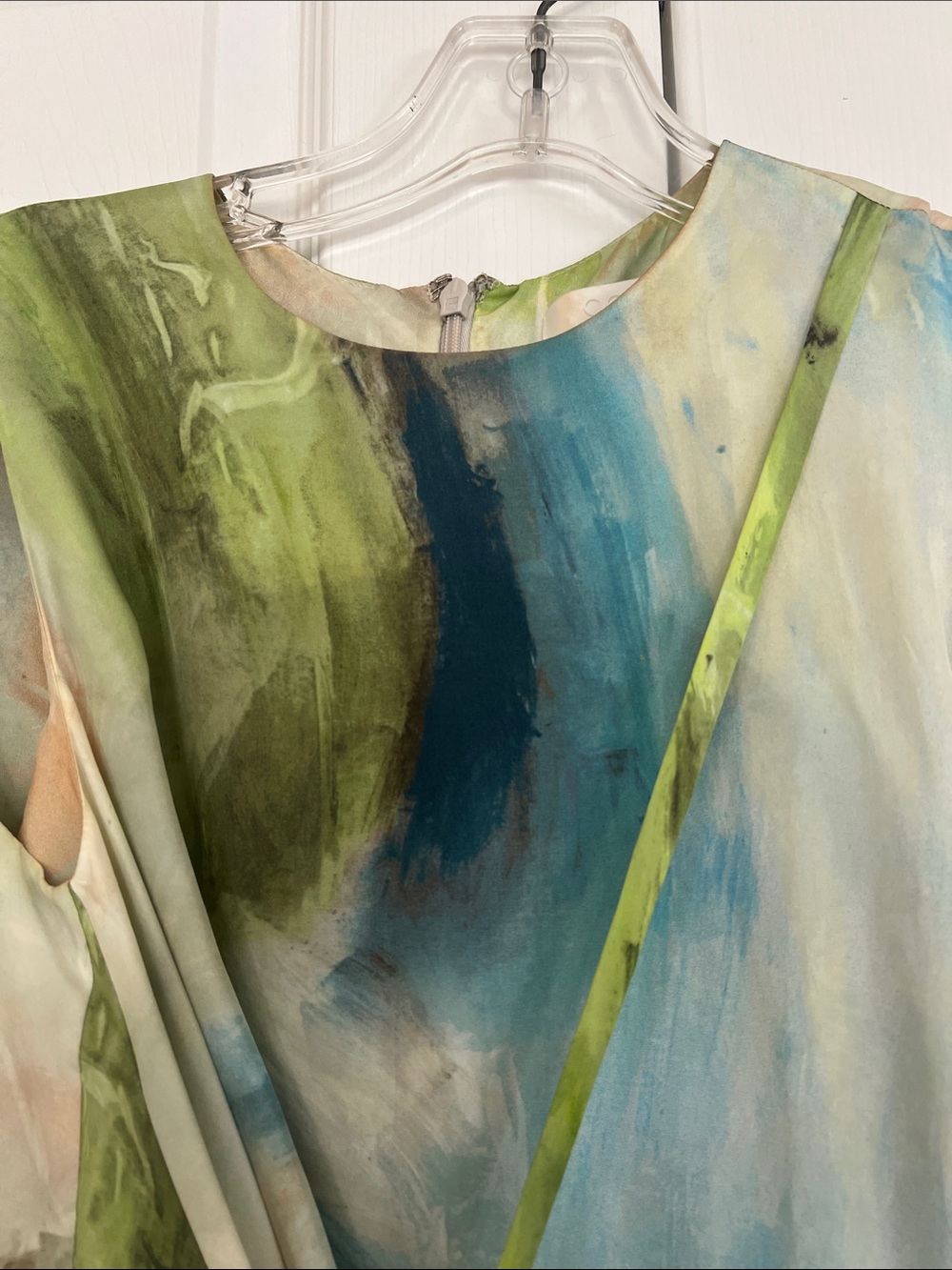 COS Asymmetrical Sleeveless Midi Dress in Green and Blue Watercolor - Picture 3 of 17